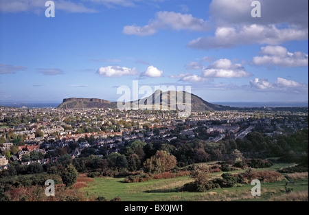 View of Edinburgh City with Salisbury Crags and Arthurs Seat as seen from Blackford Hill, Edinburgh, Scotland