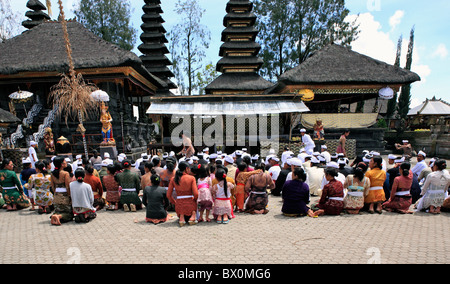 Ceremony at the temple near Lake Batur, Pura Ulun Danu Batur. Kintamani, Bali, Indonesia. Stock Photo