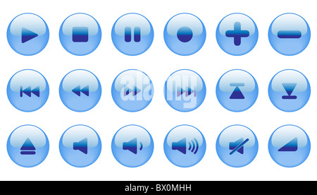 Set of blue vector icons for media player, internet or another use. Aqua style web 2.0. Stock Photo