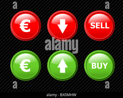 Set of vector icons for euro currency exchange theme. Easy to edit, any size. Aqua web 2.0 Stock Photo