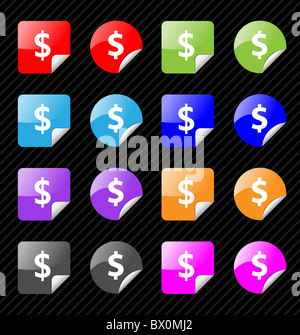 Set of vector sticky badges for dollar currency theme. Easy to edit, any size. Aqua web 2.0 Stock Photo