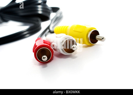 Macro photo of A/V cable isolated on white background. Stock Photo