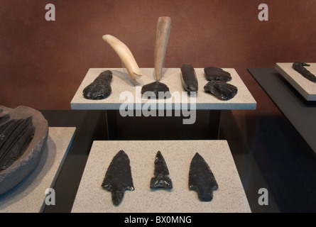 Aztec obsidian flint tools at the National Museum of Anthropology in Mexico City. Stock Photo