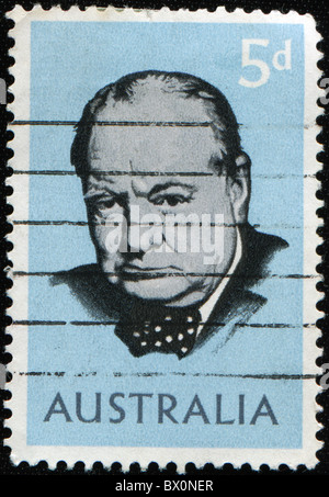 AUSTRALIA - CIRCA 1965: A stamp printed in Australia shows Winston Churchill, circa 1965 Stock Photo
