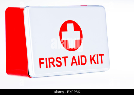 First aid kit box over white background Stock Photo