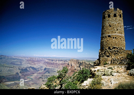 Colorado Tower and a wide view of Grand Canyon National Park, Arizona, USA. Stock Photo