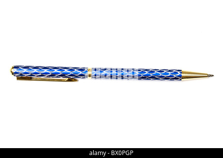 Blue ball point pen isolated on white background Stock Photo