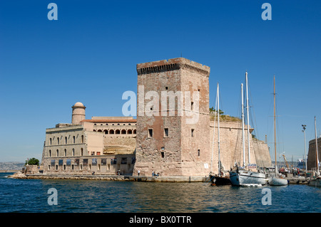 Defense Tower of Fort Saint-Jean (1660) at the Entrance to the Old Port, Harbour or Harbor, Marseille or Marseilles, Provence, France Stock Photo