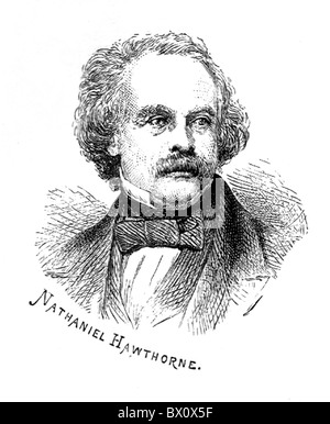 Archive image of historical literary figures. This is Nathaniel Hawthorne. Stock Photo