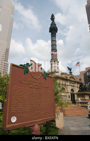 Historical Marker for Cuyahoga County Soldiers and Sailors Monument. Cleveland, Ohio, USA. Stock Photo