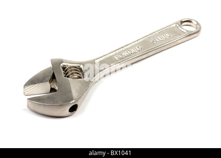 Adjustable metal wrench isolated on the white background. Stock Photo