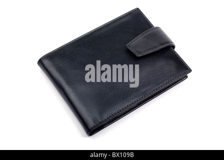Closed black leather business card holder isolated on white background Stock Photo