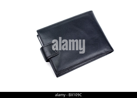 Unused black leather wallet isolated on the white background. Stock Photo