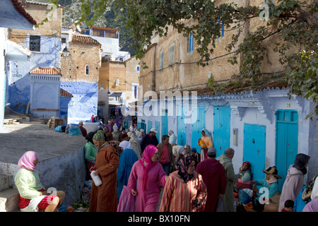 morning market street scene,Chefchaouen,Morocco Stock Photo