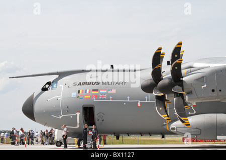 Airbus A400M military transporter aircraft on runway during airshow in Berlin/Germany. Stock Photo