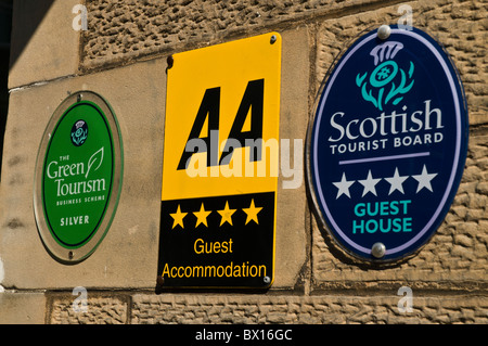 dh Guest House AA four star TOURISM SCOTLAND Plaque Scottish Tourist Board Green plate 4 stars hotel sign signs Stock Photo