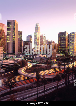 California city Civic Center Downtown dusk Los Angeles mood skyline skyscraper town traffic twilight USA Stock Photo