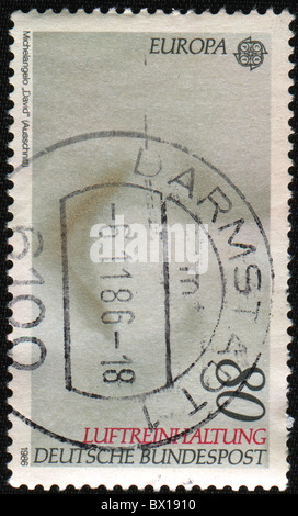 GERMANY -CIRCA 1986: A stamp printed in Germany devoted Air Pollution, circa 1986 Stock Photo