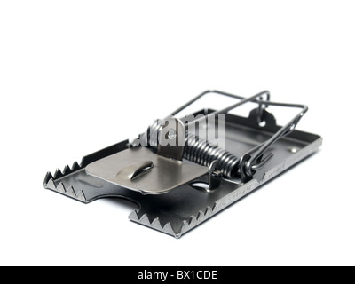 Metal mousetrap on a white background. Stock Photo