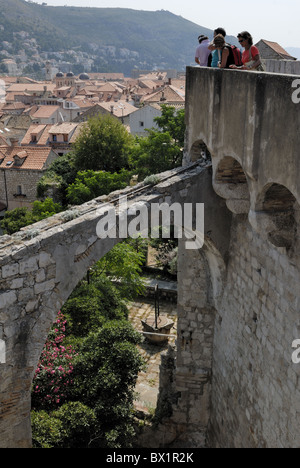 The views from the walls to the backyards of the old town of Dubrovnik are spectacular. These walls are facing the Adriatic sea. Stock Photo
