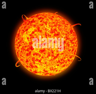 Illustration of sunspot and solar flare activity as one might see it through a spectroscope Stock Photo