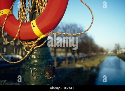 Grand Canal,Co Dublin,Ireland;View Of Canal,With Lifesaver In Foreground Stock Photo