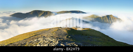 Lake District temperature inversion. View from above the cloud on Grisedale Pike, looking towards Grasmoor and Hopegill Head Stock Photo