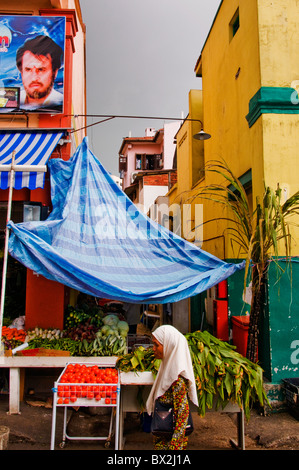 Indian woman shopping in Little India in Singapore Stock Photo