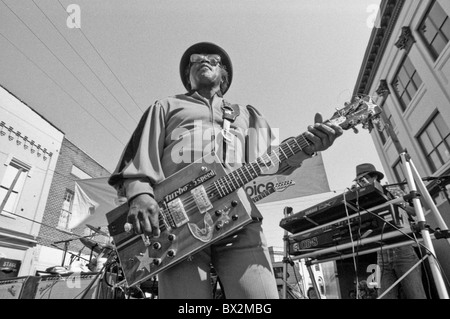 Bo Diddley plays a street festival in Rocky Mount, NC in 1987. Stock Photo