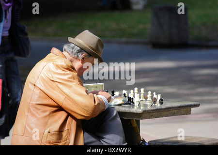 Solitary chess player in a park in Sofia, Bulgaria Stock Photo