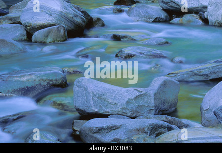 Verzasca river stones water reflection colored washed out erosion reflection Canton Ticino Switzerland Euro Stock Photo