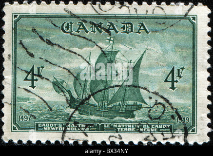 CANADA - CIRCA 1949: A stamp printed in Canada shows Cabot's 'Matthew', Newfoundland, circa 1949 Stock Photo