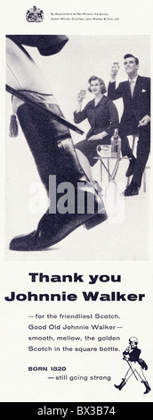 Johnnie Walker Scotch Whiskey black and white advert in magazine circa 1958 Stock Photo