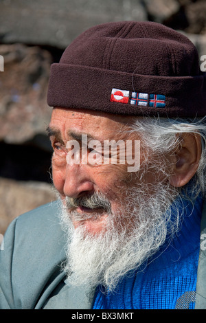 Portrait of elderly Inuit man from Uummannaq, North-Greenland, Greenland Stock Photo