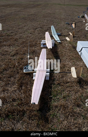 radio controlled hand launch gliders wait for the competition to begin, Alachua, Florida. Stock Photo