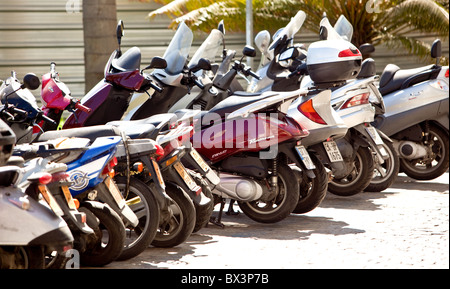 motor scooters and motor bikes parked in Cadiz city Spain Stock Photo