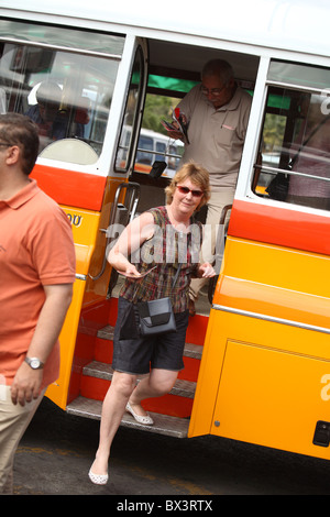 passengers alighting from bus.Valletta Malta. Stock Photo