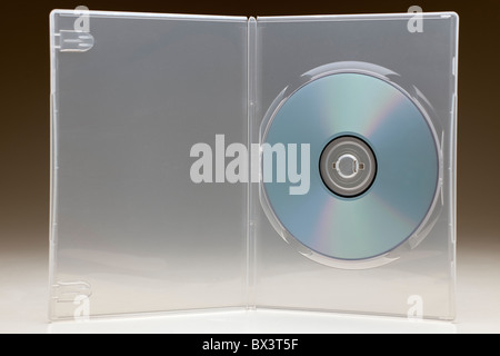 Open clear plastic CD case and blank disk. Stock Photo