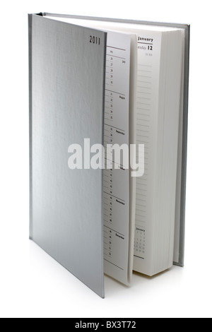 Silver hardback 2011 diary book---- dates January date pages open book 12th Stock Photo