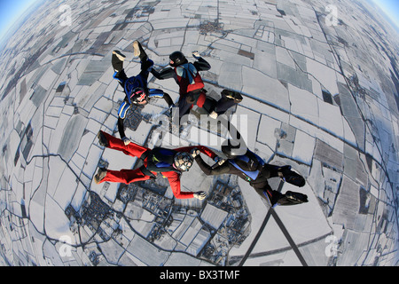 Winter Skydiving in the UK Stock Photo