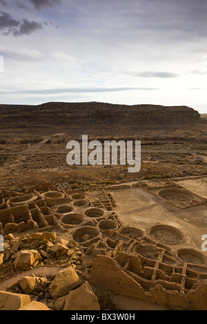 View of Pueblo Bonito from the Pueblo Alto trail in The Chaco Culture National Historic Park in Chaco Canyon, New Mexico USA. Stock Photo