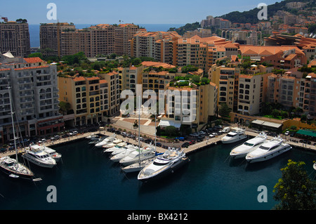 White yards in the Marina of Fontvielle at the Mediterrenean Sea, Principality of Monaco Stock Photo