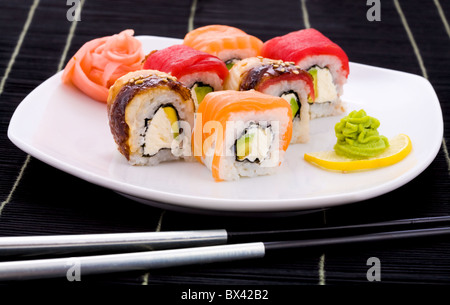 Image of maki sushi rolls served with wasabi Stock Photo