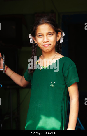 Smiling happy Indian village teenage girl,  Andhra Pradesh, India Stock Photo