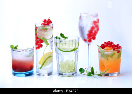 Iced drinks garnished with fresh fruit Stock Photo