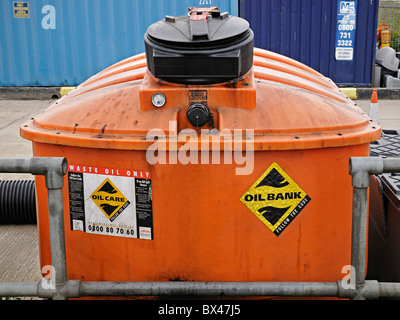 Oil Bank at a Recycling and Waste Management Centre, UK. Stock Photo