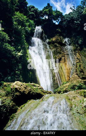 Beautiful cascades of Mele Falls surrounded by lush foliage, Efate Island, Vanuatu. Stock Photo