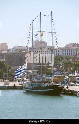 Uruguayan  three masted schooner 'Capitan miranda' alongside Cadiz harbour Spain Stock Photo