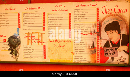 menu and prices on sign outside restaurant Ajaccio Corsica France Stock Photo