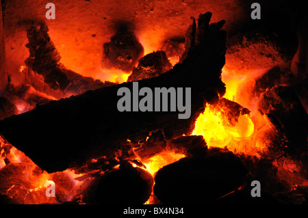 Close up of open fire in house Stock Photo